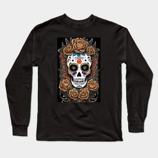 Sugar Skull Art - Celebrate with Vibrant Colors Long Sleeve T-Shirt